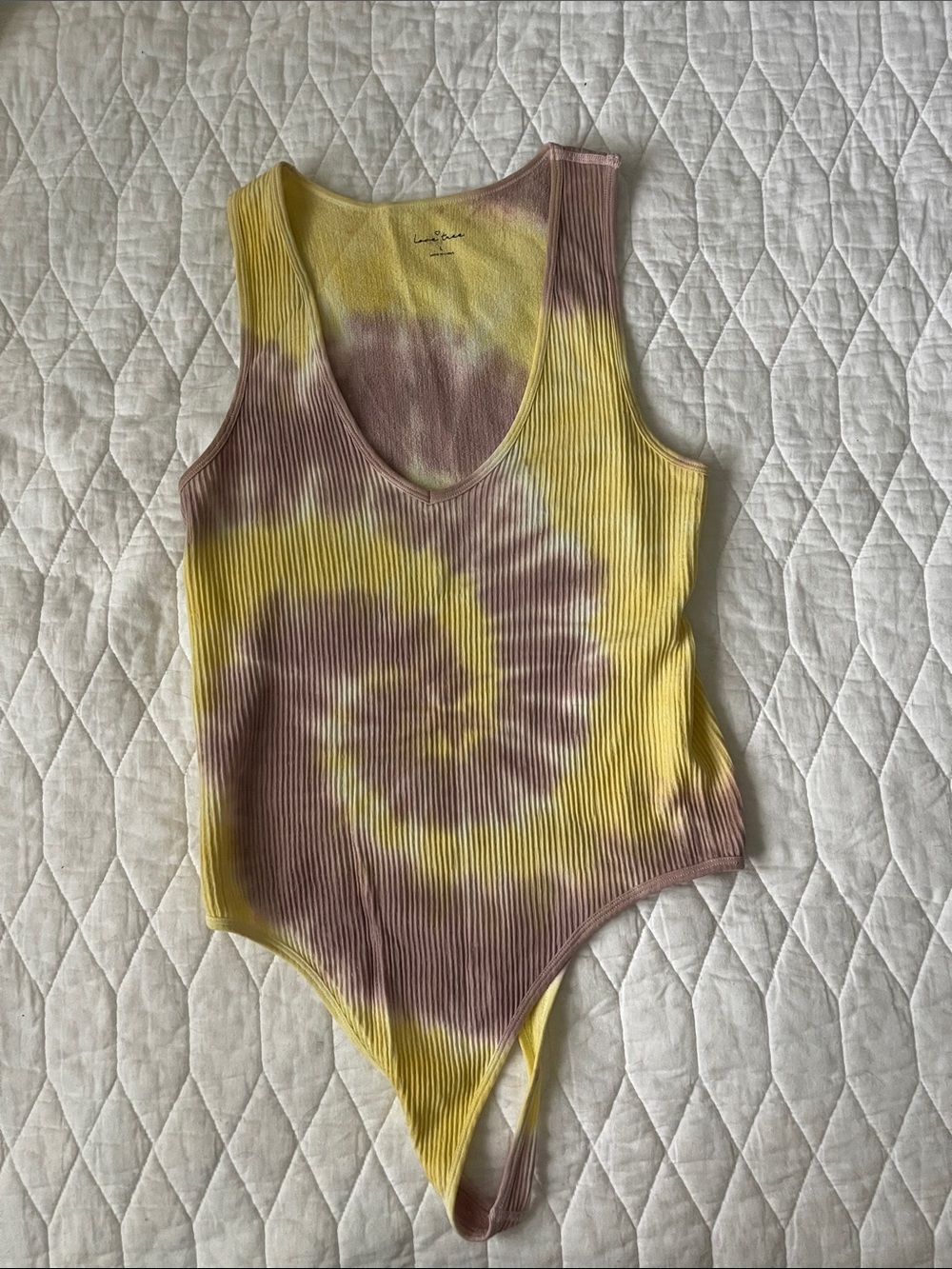 Love Tree Yellow and Mauve Tie-Dye Ribbed One-Piece Bodysuit